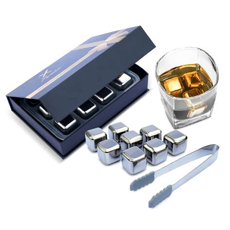 stainless steel ice cubes in black box with tongs|Premium Whiskey Stones Gift Set 8.